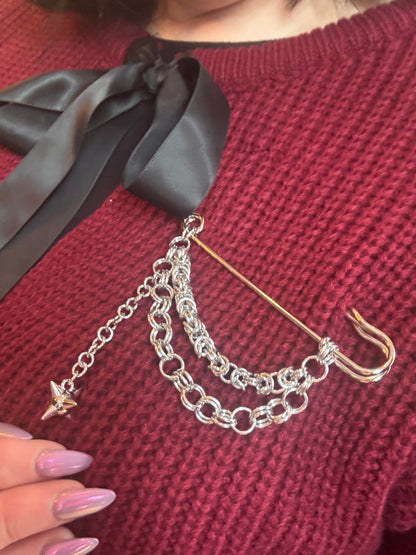 Mourning Maille Safety Pin Brooch