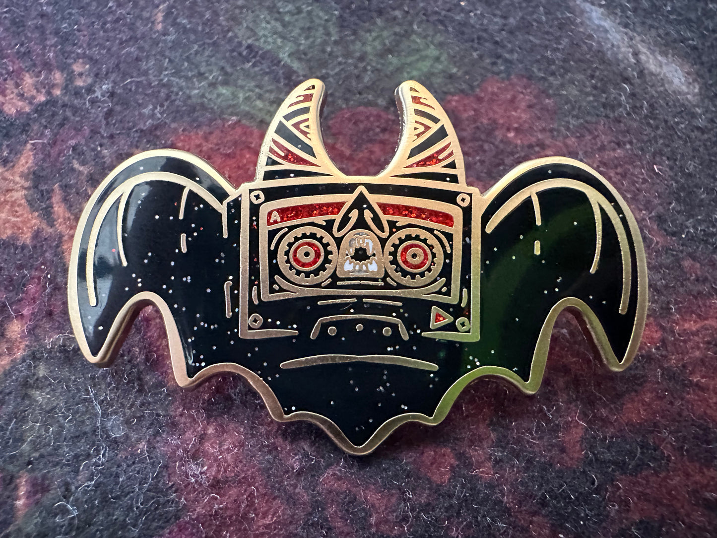 Cassette Bat Enamel Pin by Cryptid Curio
