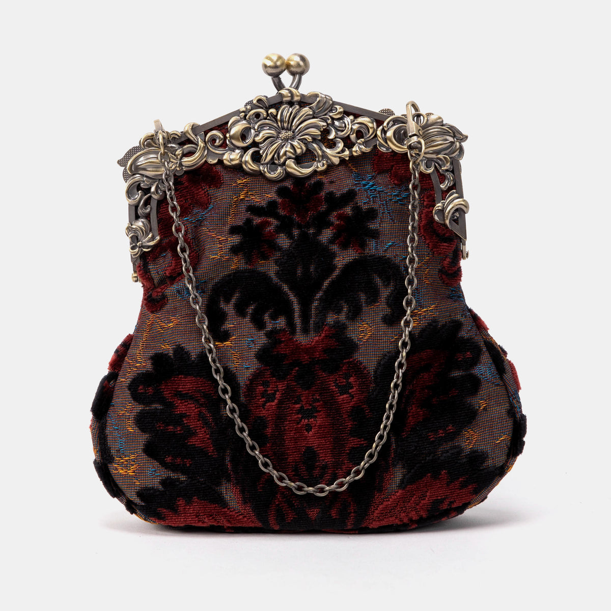 Burnout Velvet Sephia Burgundy & Black Chatelaine Purse Large