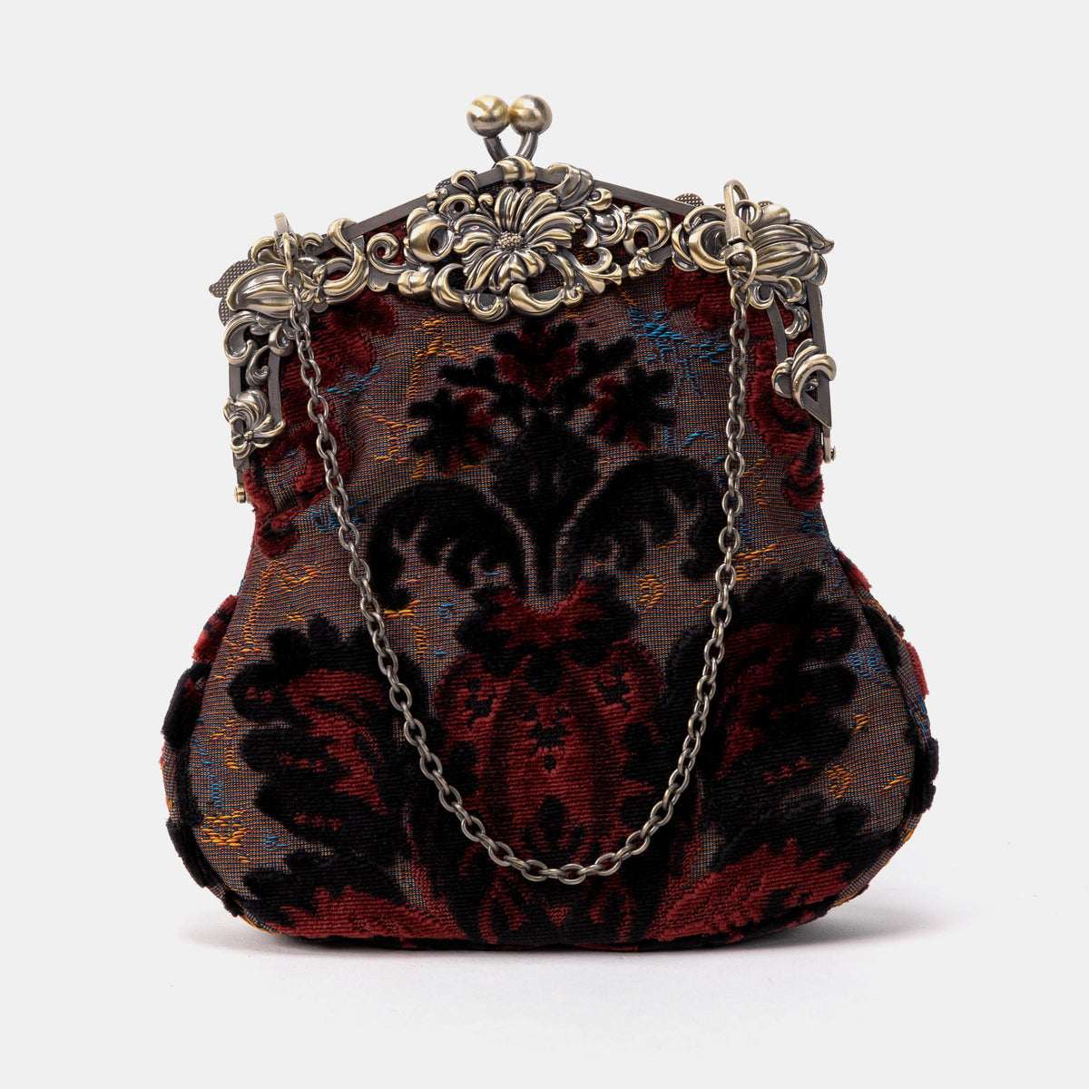 Burnout Velvet Sephia Burgundy/Black Chatelaine Purse