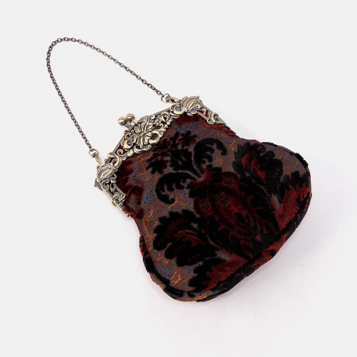 Burnout Velvet Sephia Burgundy & Black Chatelaine Purse Large