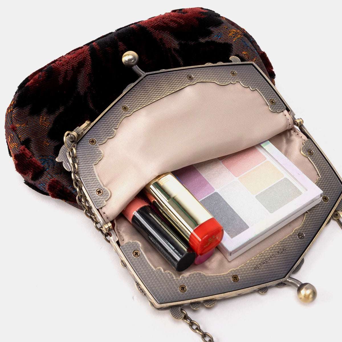 Burnout Velvet Sephia Burgundy/Black Chatelaine Purse