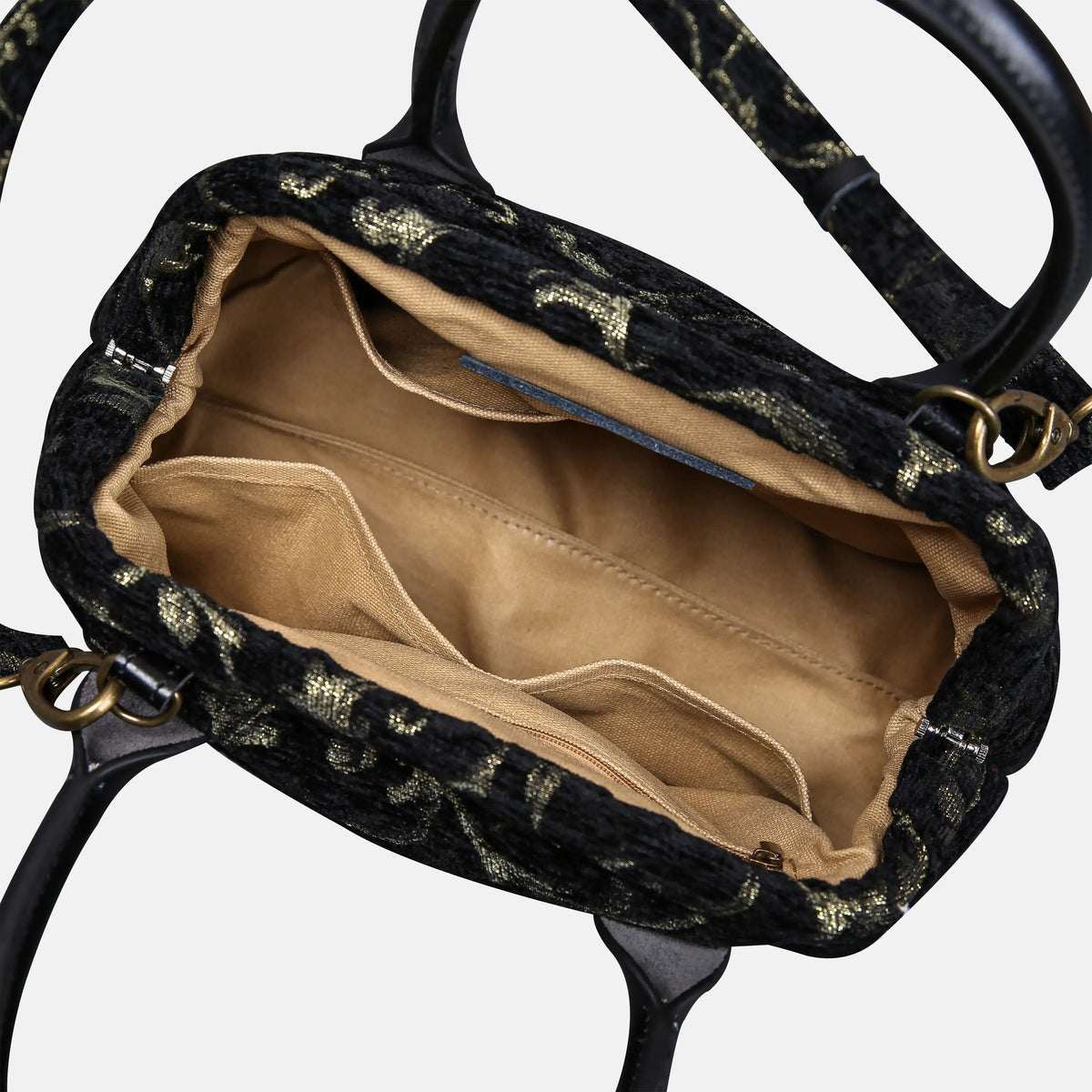 Vintage Scroll Black/Gold Carpet Satchel