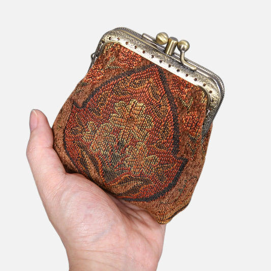 Damask Brown Double Kiss Clasp Coin Purse