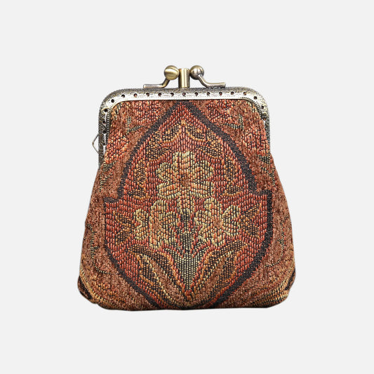 Damask Brown Double Kiss Clasp Coin Purse