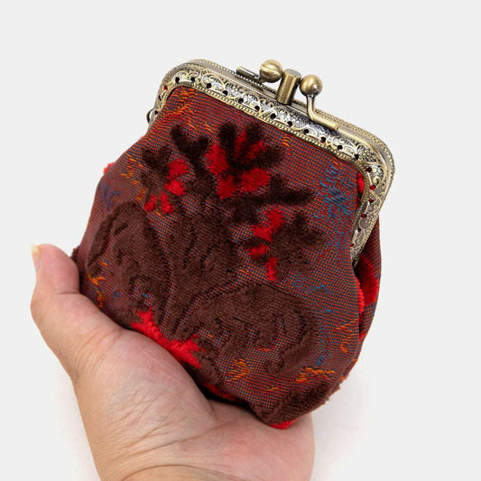 Burnout Velvet Scarlet Double Kiss Clasp Coin Purse