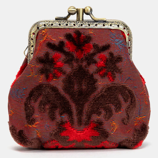 Burnout Velvet Scarlet Double Kiss Clasp Coin Purse