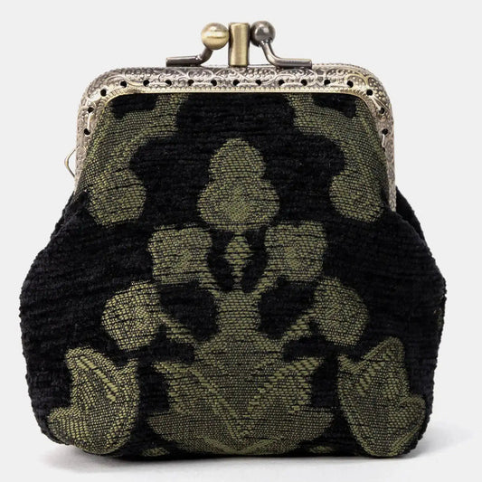 Victorian Garden Black/Green Double Kiss Clasp Coin Purse