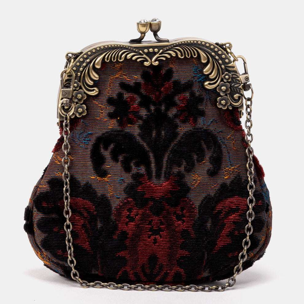 Burnout Velvet Sephia Burgundy/Black Chatelaine Purse
