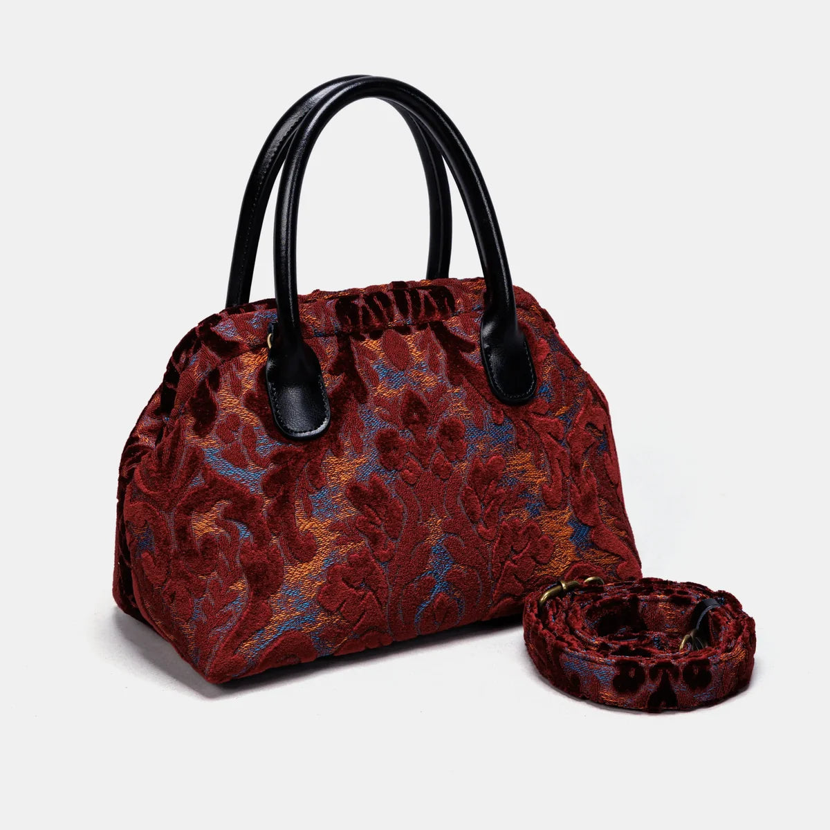 Burnout Velvet Wine Carpet Satchel