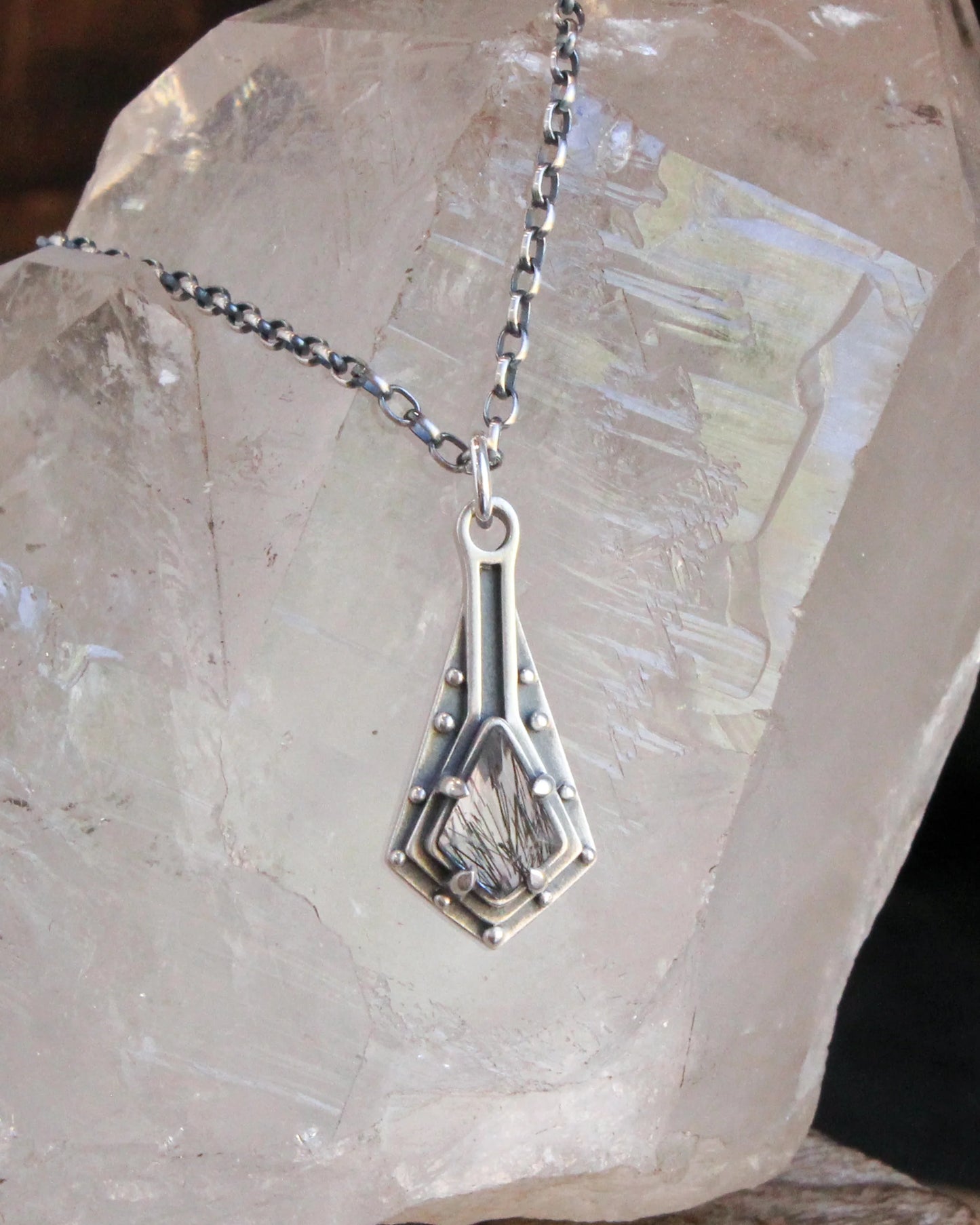 The Maiden Shield - Tourmalated Quartz in Sterling Silver by Acid Queen