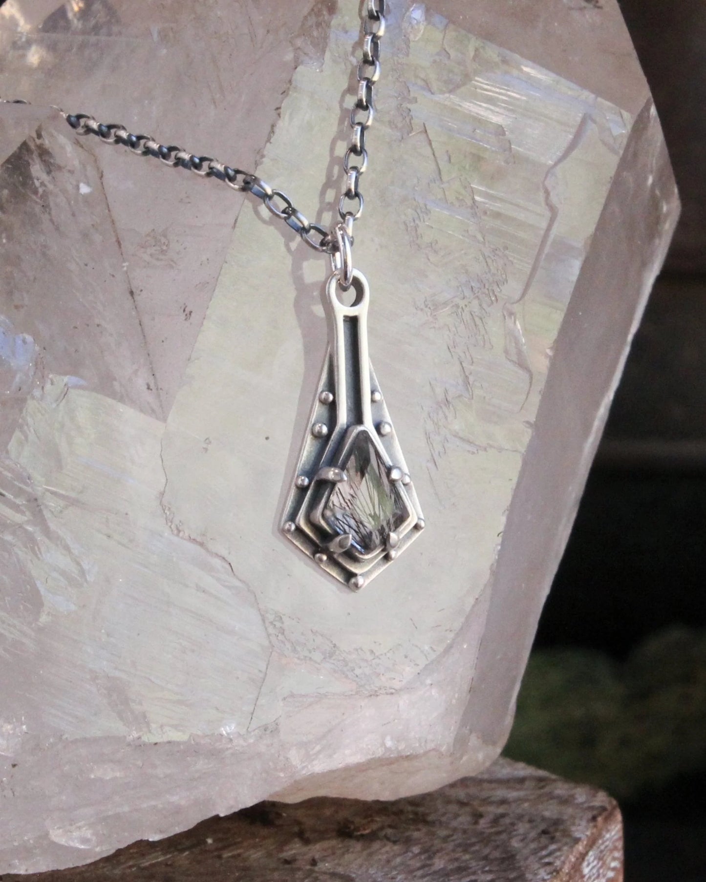 The Maiden Shield - Tourmalated Quartz in Sterling Silver by Acid Queen