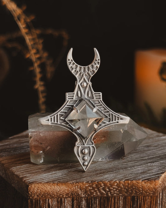 Armored Moon Necklace- Pyramid Quartz