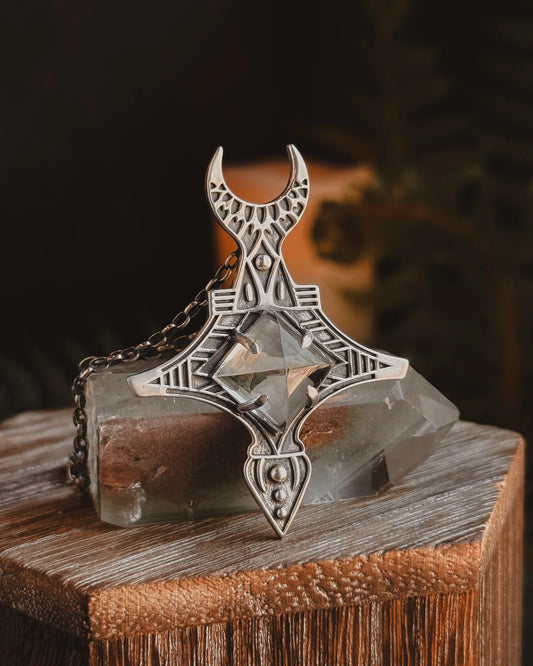 Armored Moon Necklace- Pyramid Quartz