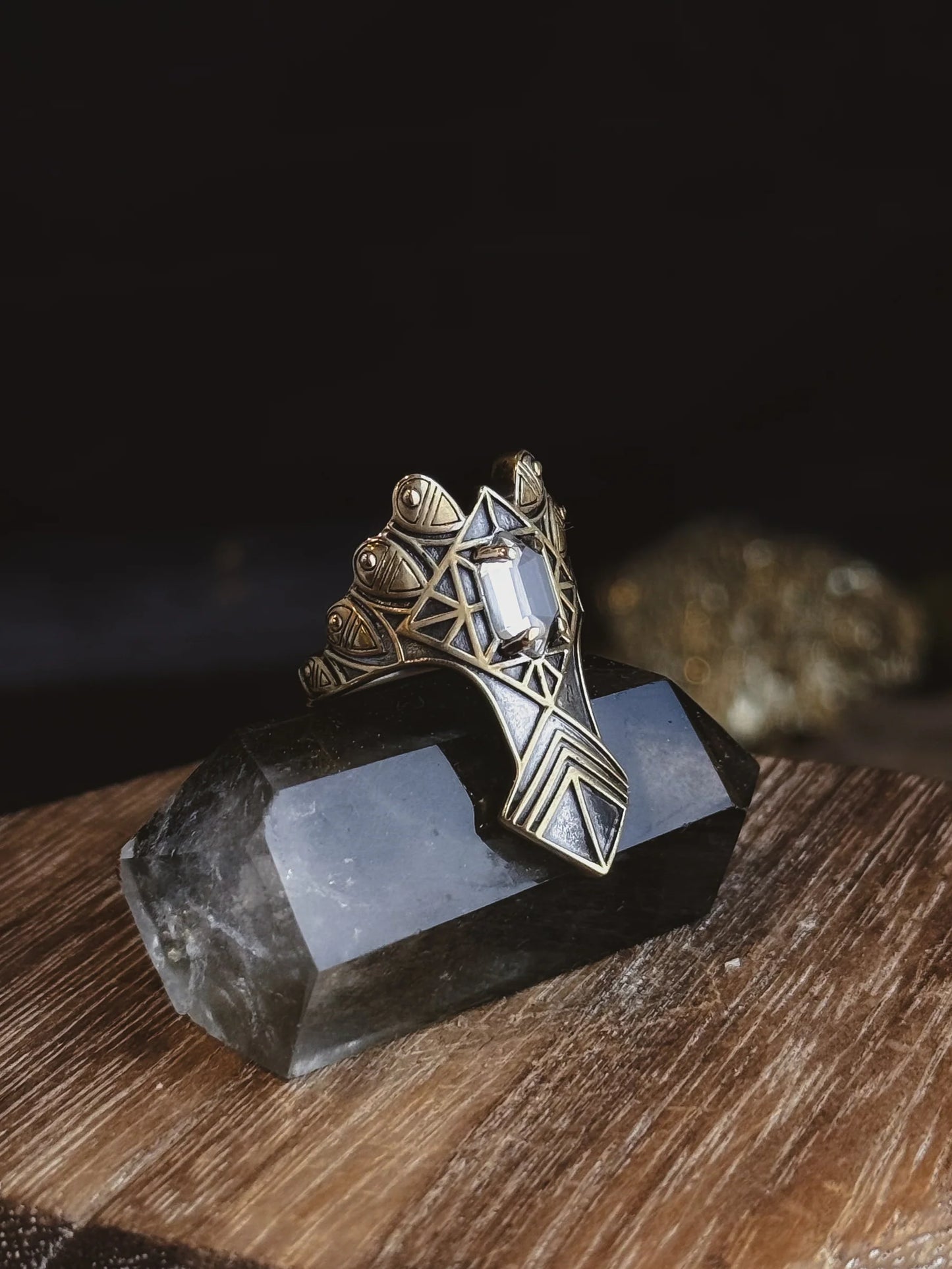 Armored Stargate Ring- Quartz & Brass