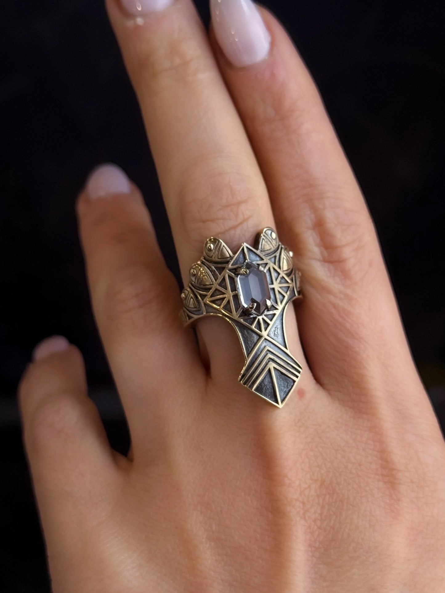 Armored Stargate Ring- Quartz & Brass