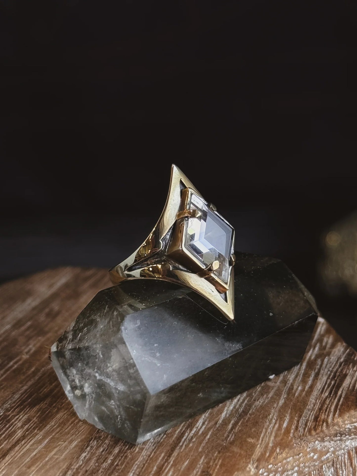Cavern Ring | Faceted Clear Quartz & Brass