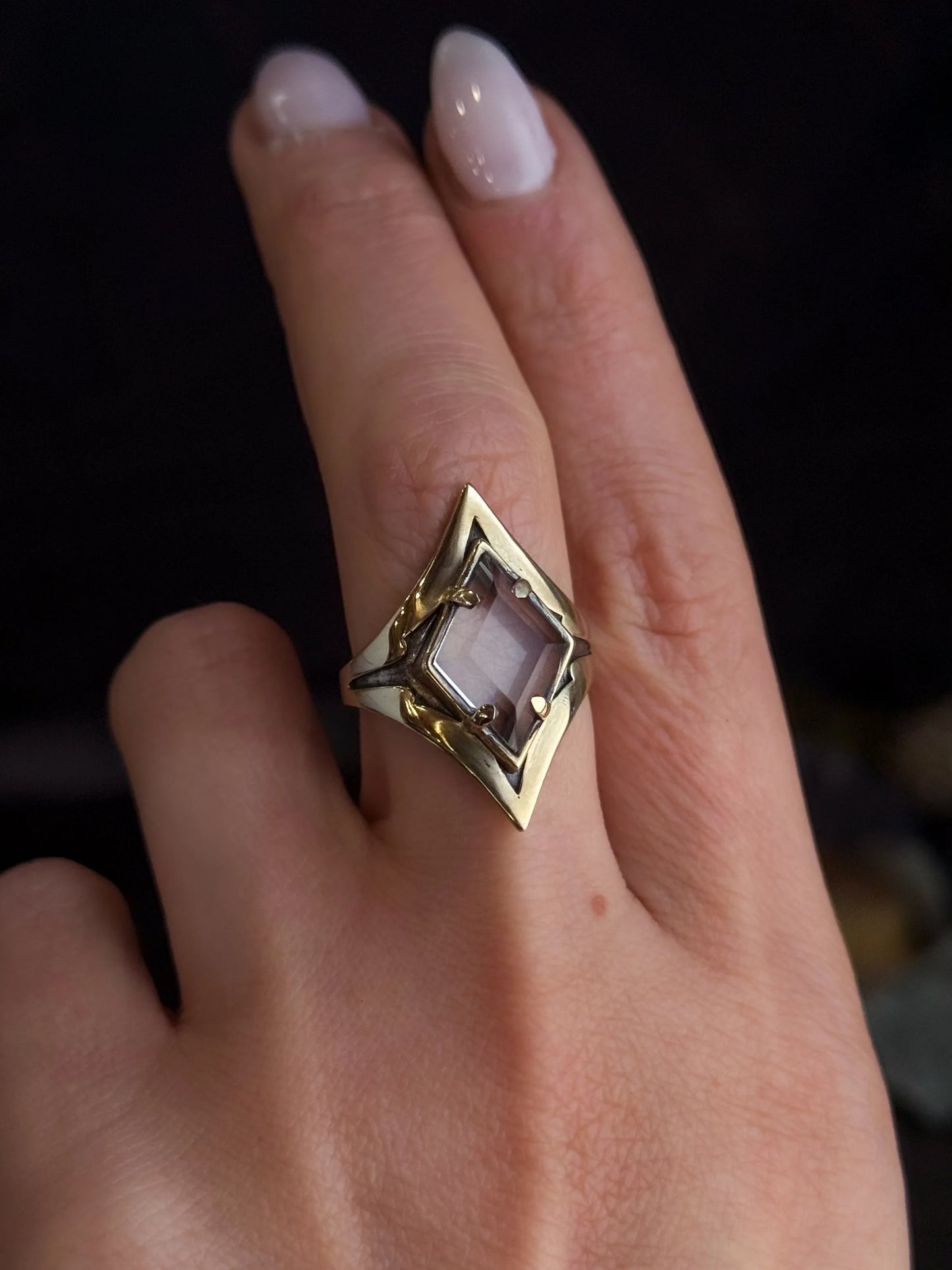 Cavern Ring | Faceted Clear Quartz & Brass