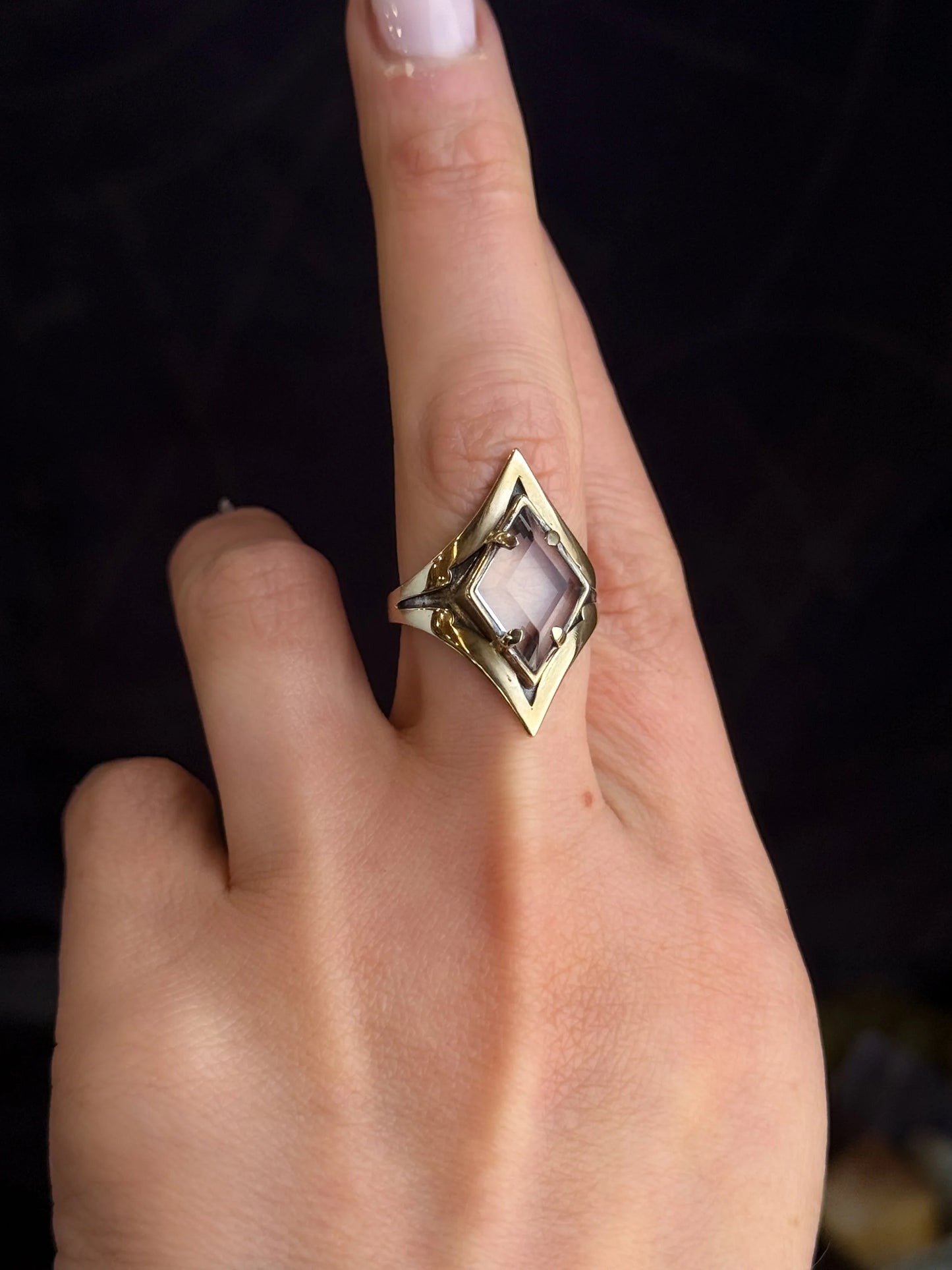 Cavern Ring | Faceted Clear Quartz & Brass