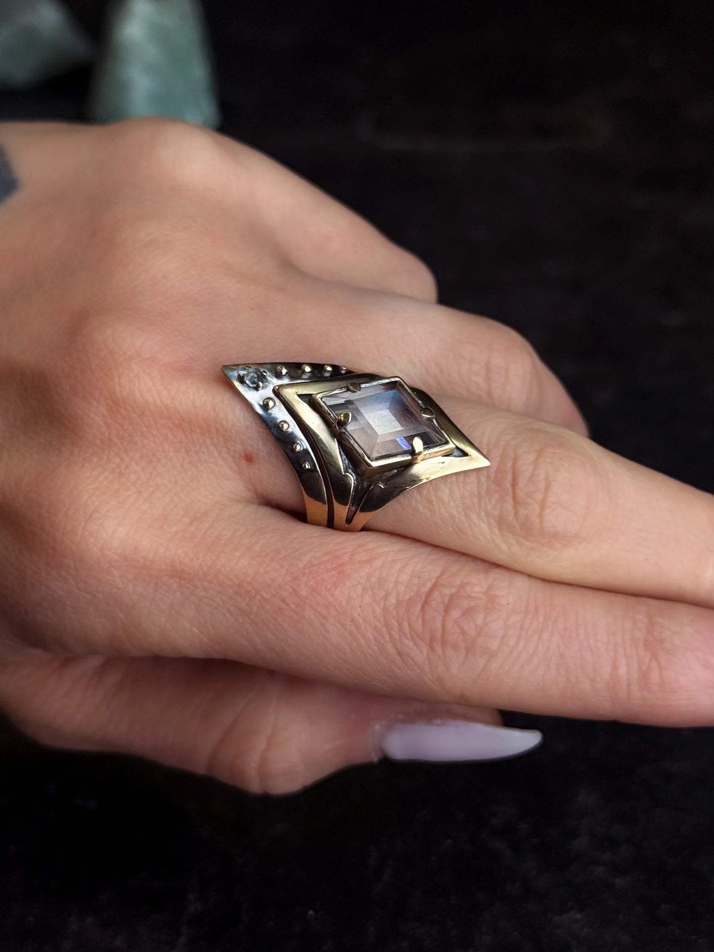 Cavern Ring | Faceted Clear Quartz & Brass