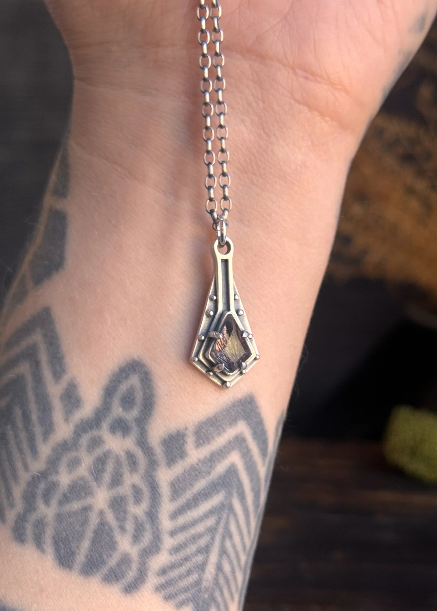 The Maiden Shield - Tourmalated Quartz in Sterling Silver by Acid Queen