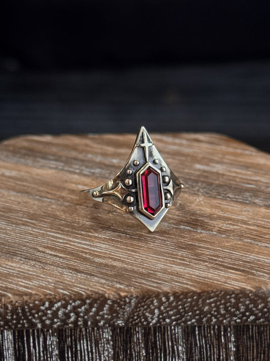 Theia Star Shield Ring | Brass + Garnet