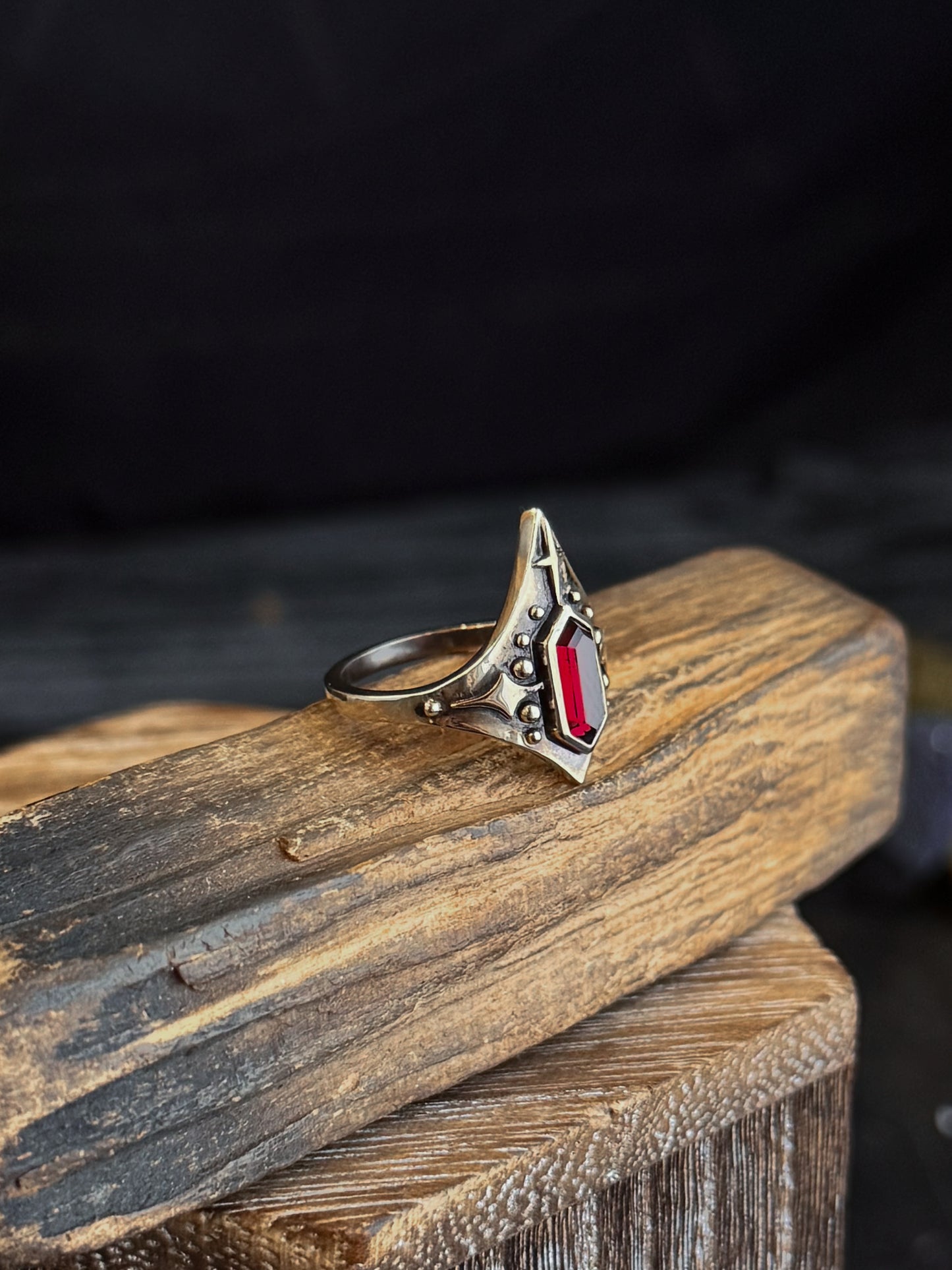 Theia Star Shield Ring | Brass + Garnet