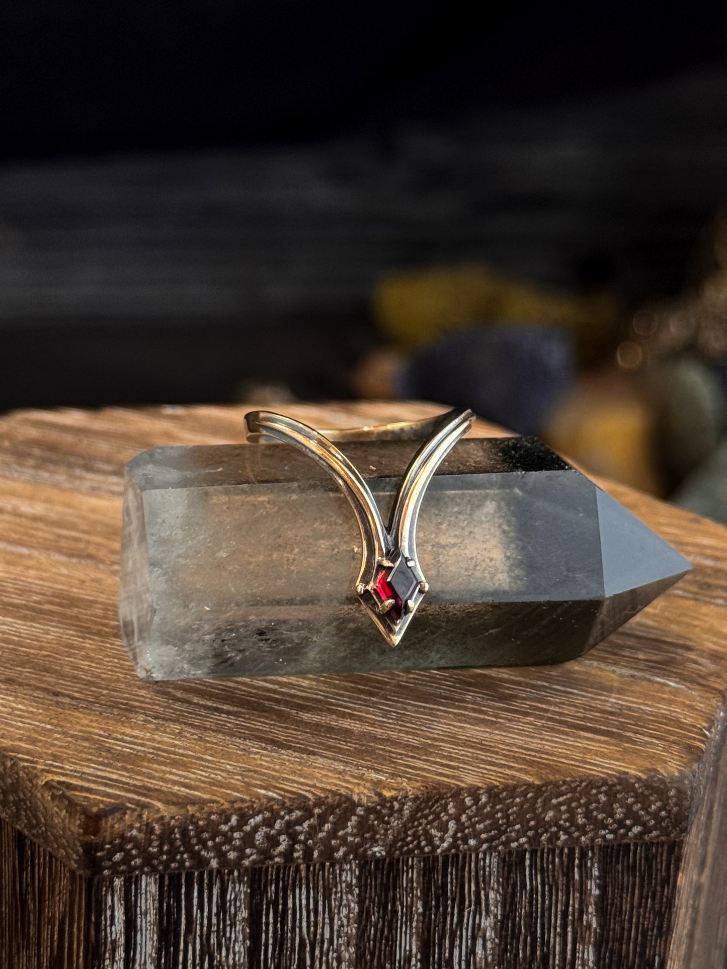 Theia Crown Stacker Ring | Brass + Garnet