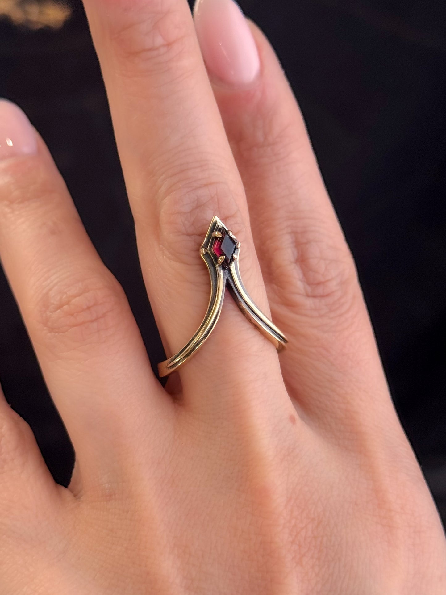 Theia Crown Stacker Ring | Brass + Garnet