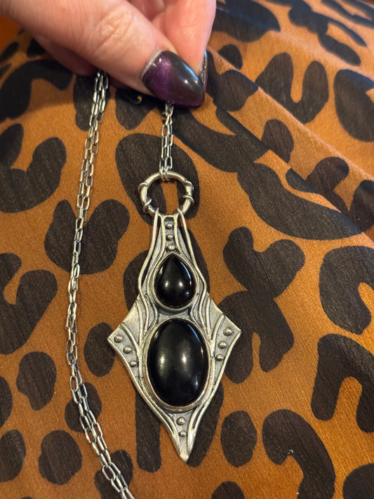 Nimue Necklace OOAK Black Spinel and Onyx