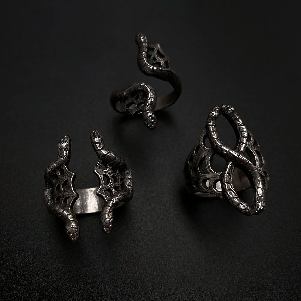 Medusa’s Lace Serpent Rings in Sterling Silver