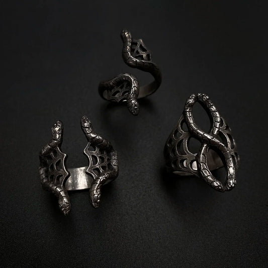 Medusa’s Lace Serpent Rings in Sterling Silver