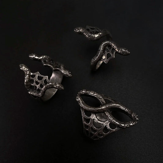 Medusa’s Lace Serpent Rings in Sterling Silver