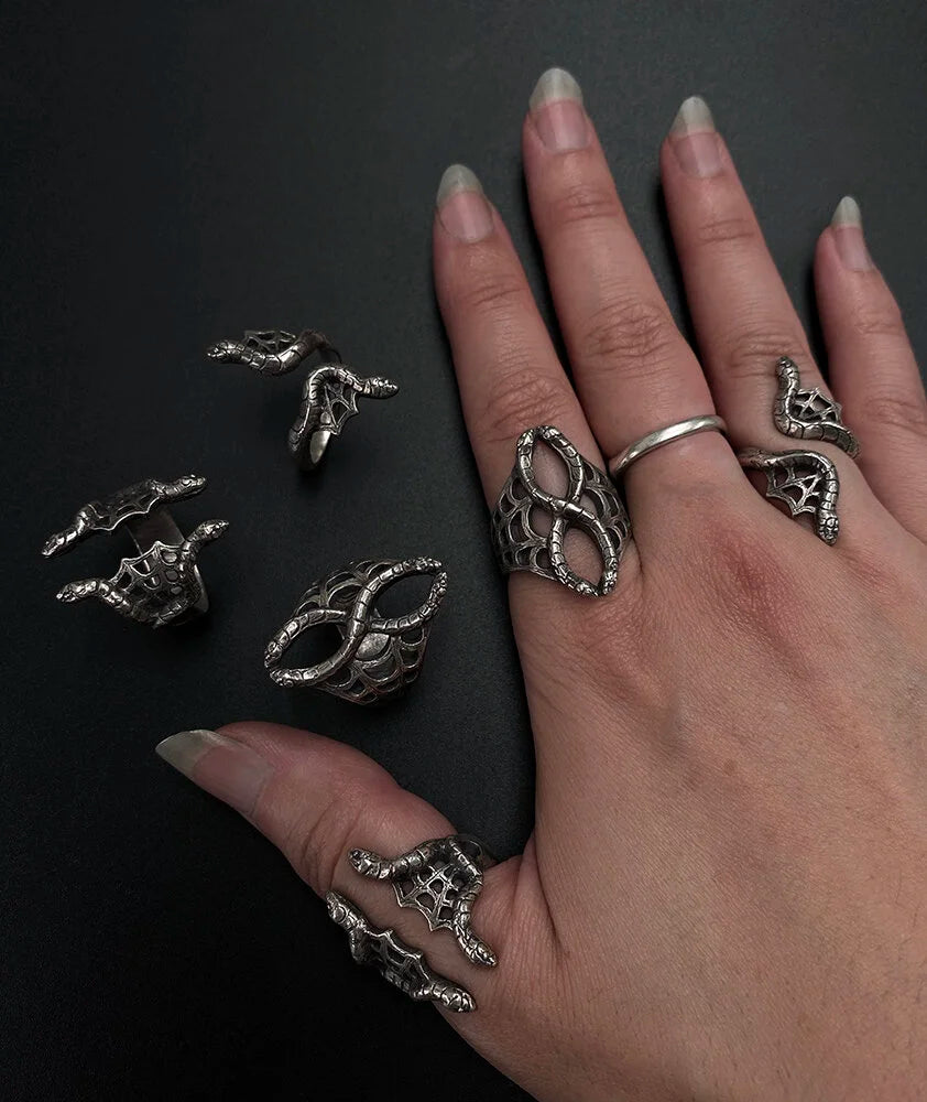 Medusa’s Lace Serpent Rings in Sterling Silver