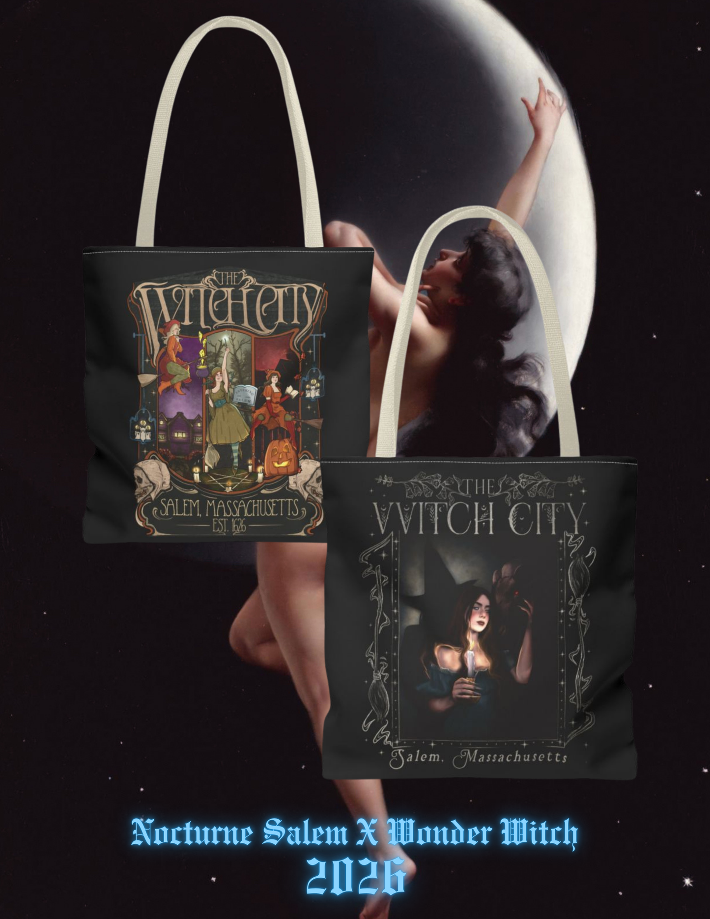 Wonder Witch x Nocturne Witch City Double-Sided Tote Bag | Salem 400th Anniversary Exclusive