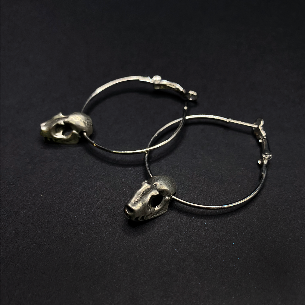 Pewter Bat Skull Hoop Earrings