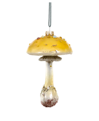 Large Frosted Yellow Mushroom Ornament – Handcrafted Glass Design