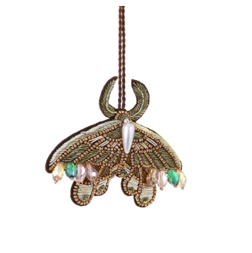 Exquisite Beaded Moth Ornament – Handcrafted Silk