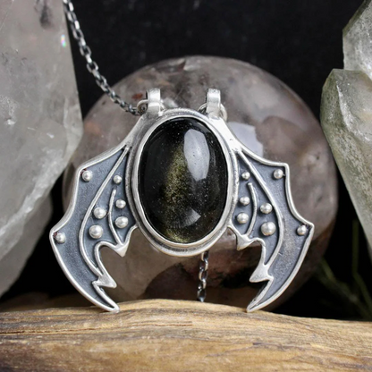 Small Winged Prophetess Necklace - Black Sheen Obsidian & Labradorite Available