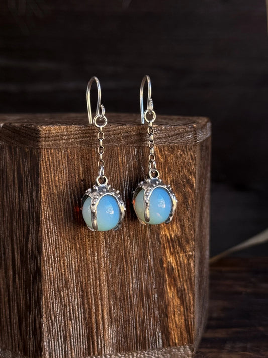 Sorceress Crystal Ball Earrings - Opalite and Sterling Silver - by Acid Queen