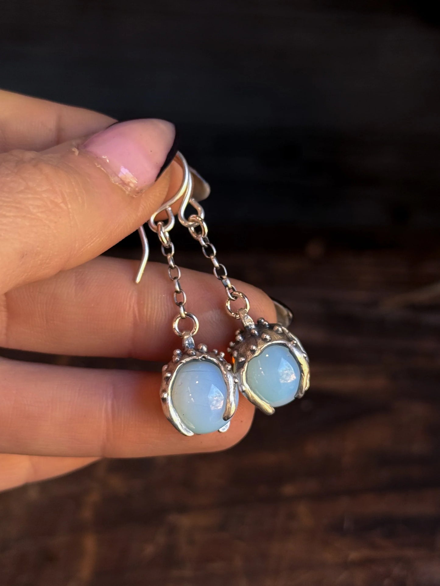 Sorceress Crystal Ball Earrings - Opalite and Sterling Silver - by Acid Queen