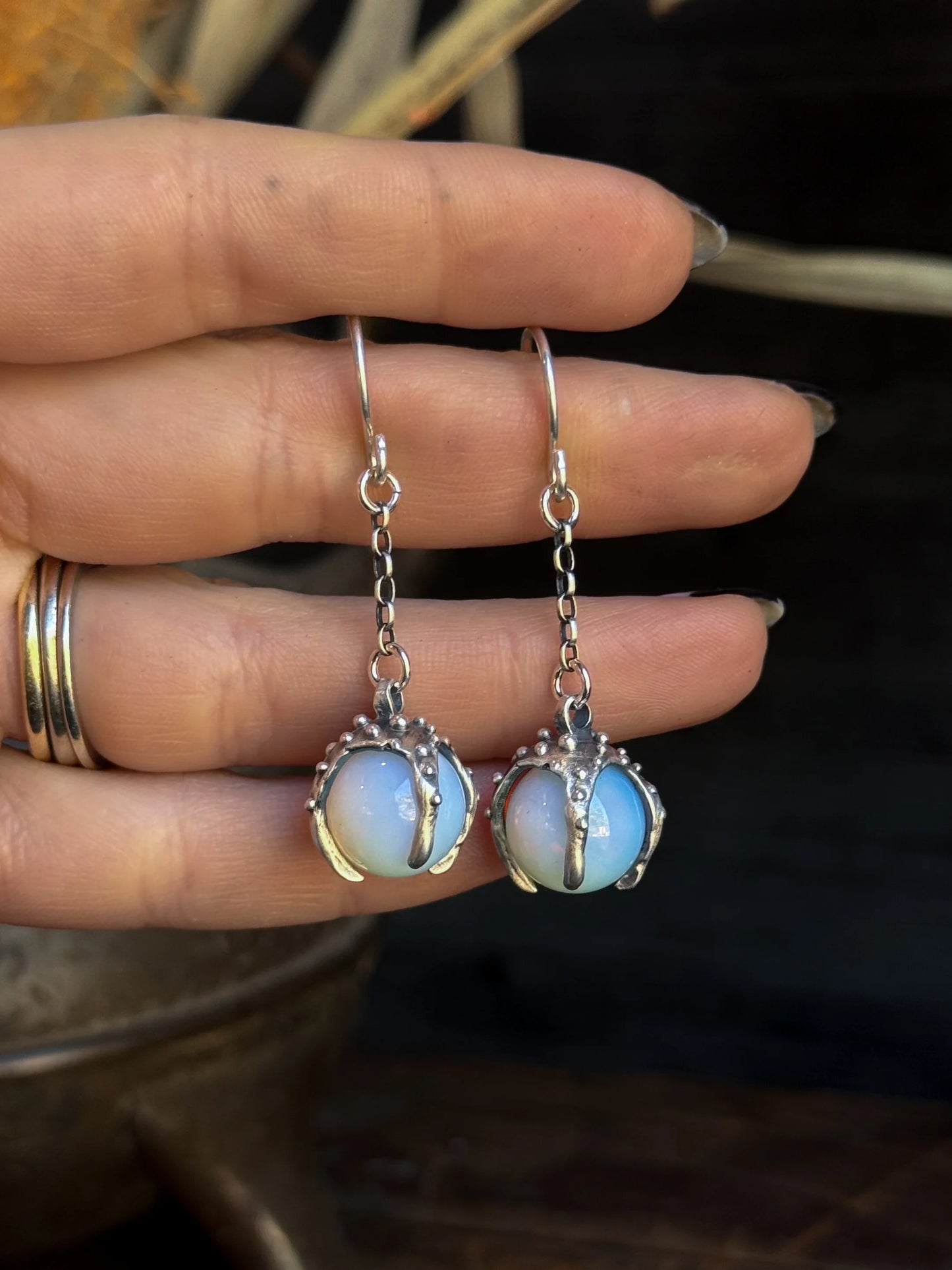 Sorceress Crystal Ball Earrings - Opalite and Sterling Silver - by Acid Queen