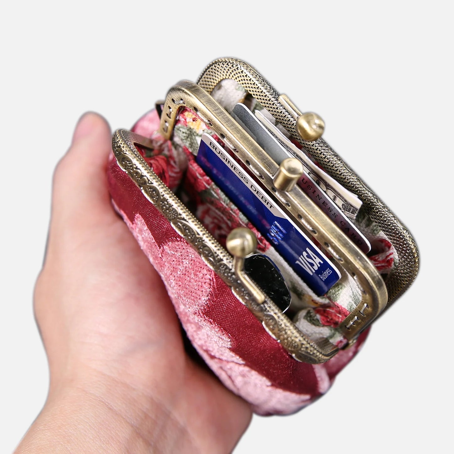 Queen Rose Pink Double Kiss Clasp Coin Purse