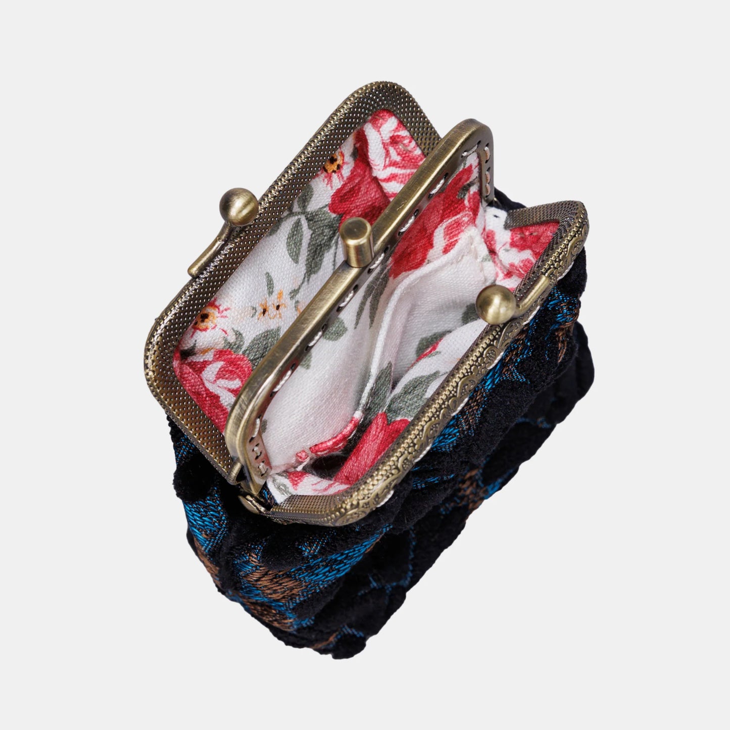 Burnout Velvet Black Double Kiss Clasp Coin Purse