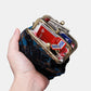 Burnout Velvet Black Double Kiss Clasp Coin Purse