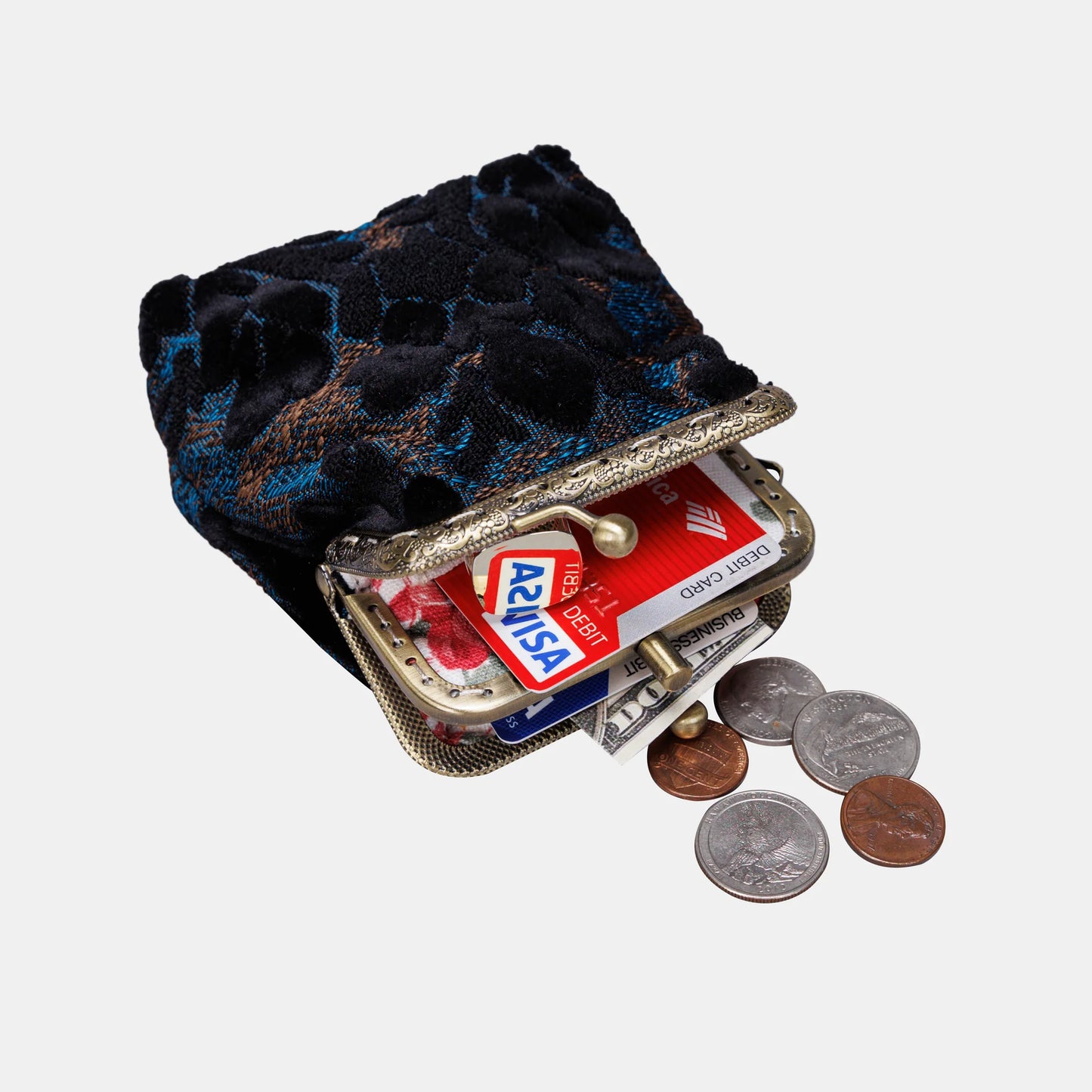 Burnout Velvet Black Double Kiss Clasp Coin Purse