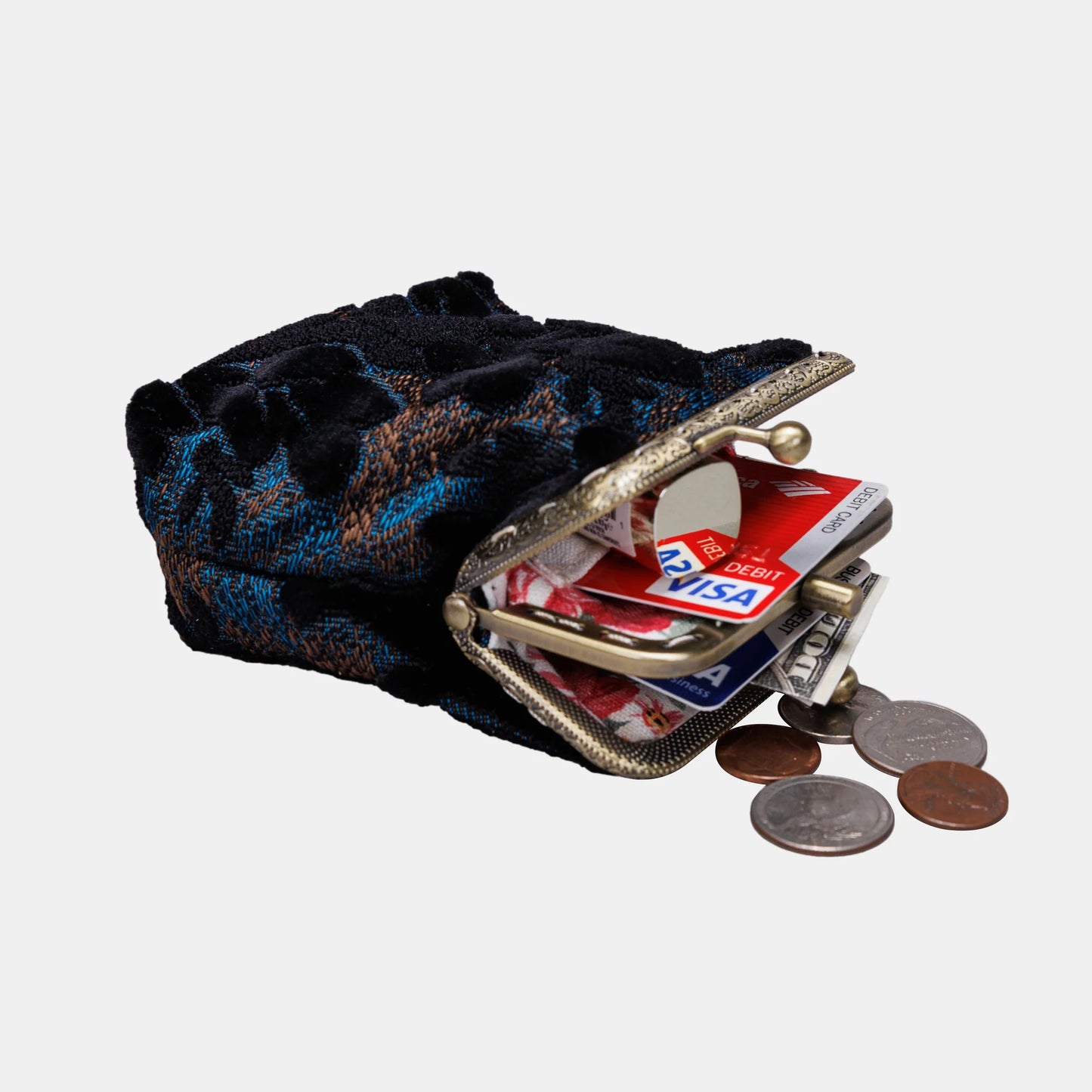 Burnout Velvet Black Double Kiss Clasp Coin Purse