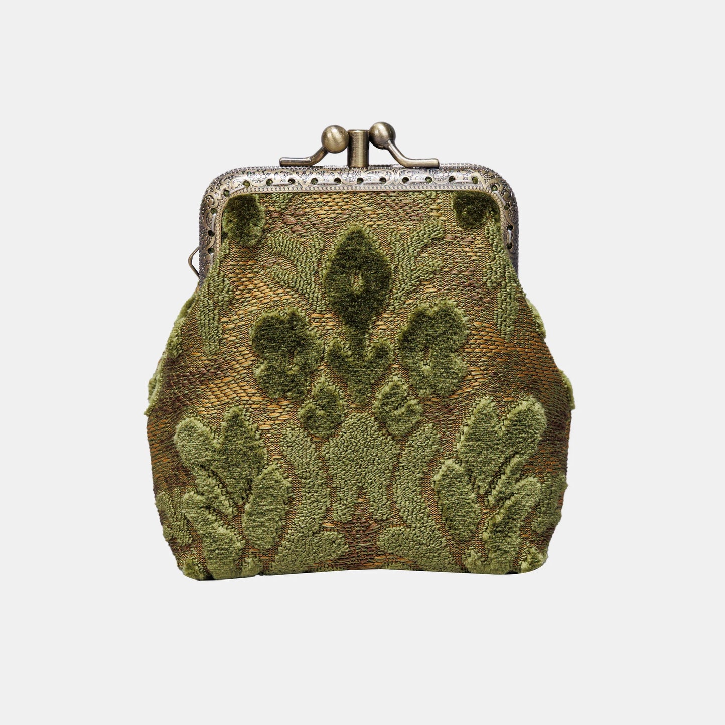 Burnout Velvet Fern Green Double Kiss Clasp Coin Purse