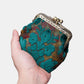 Burnout Velvet Jade Green Double Kiss Clasp Coin Purse