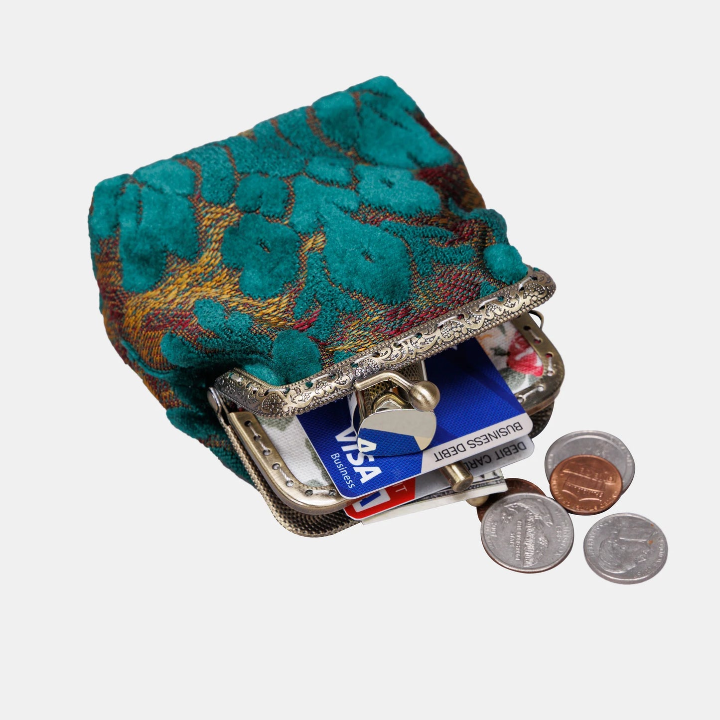 Burnout Velvet Jade Green Double Kiss Clasp Coin Purse